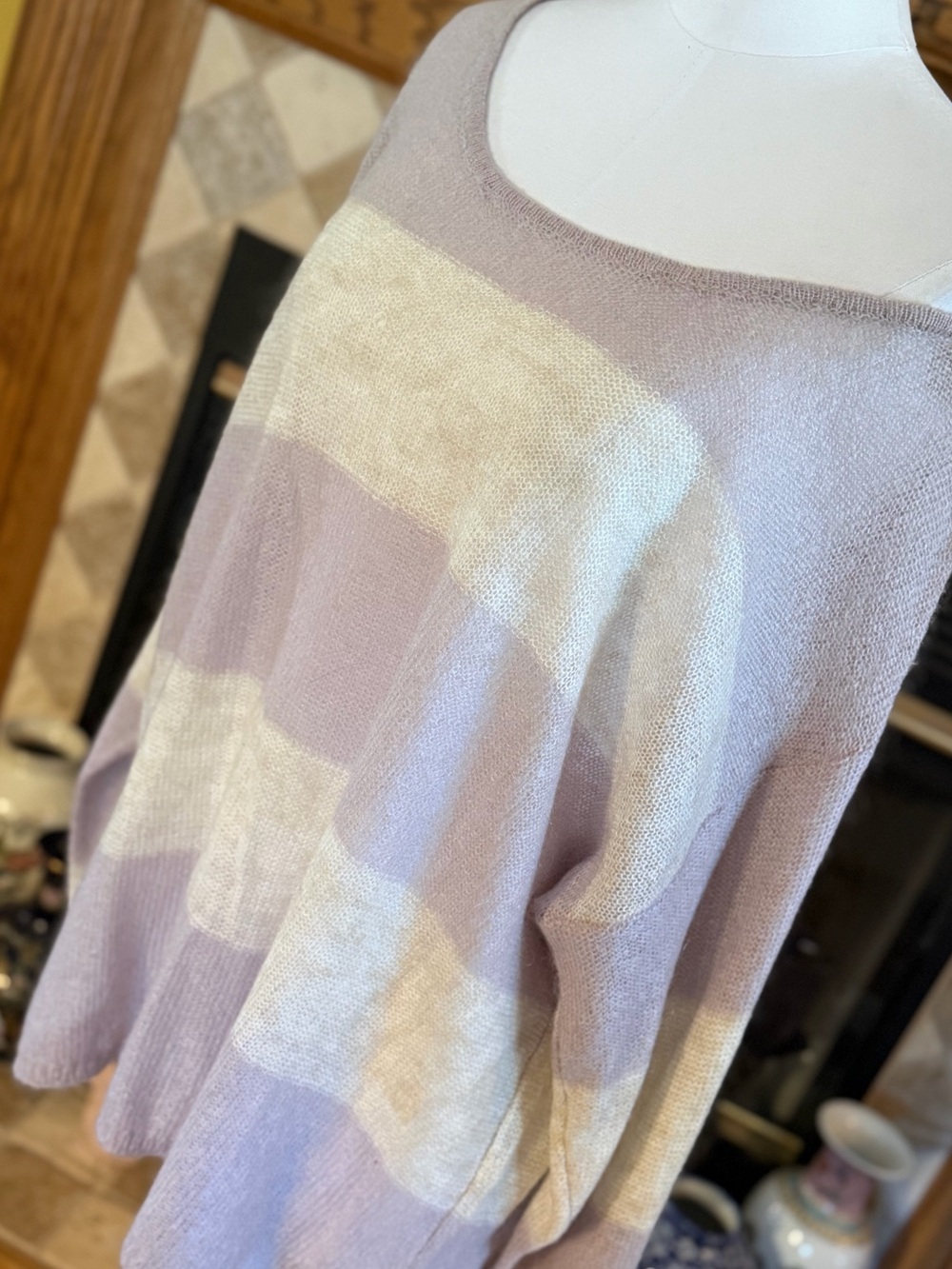 Free People Slouchy Lavender and Cream Striped Lightweight Women's Sweater Sz M